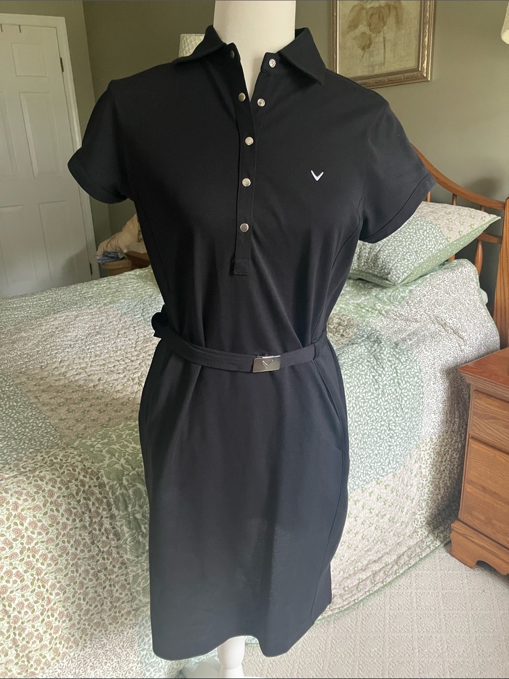 Callaway Black Polo Style Golf Athletic Dress w Pockets and Belt M EUC